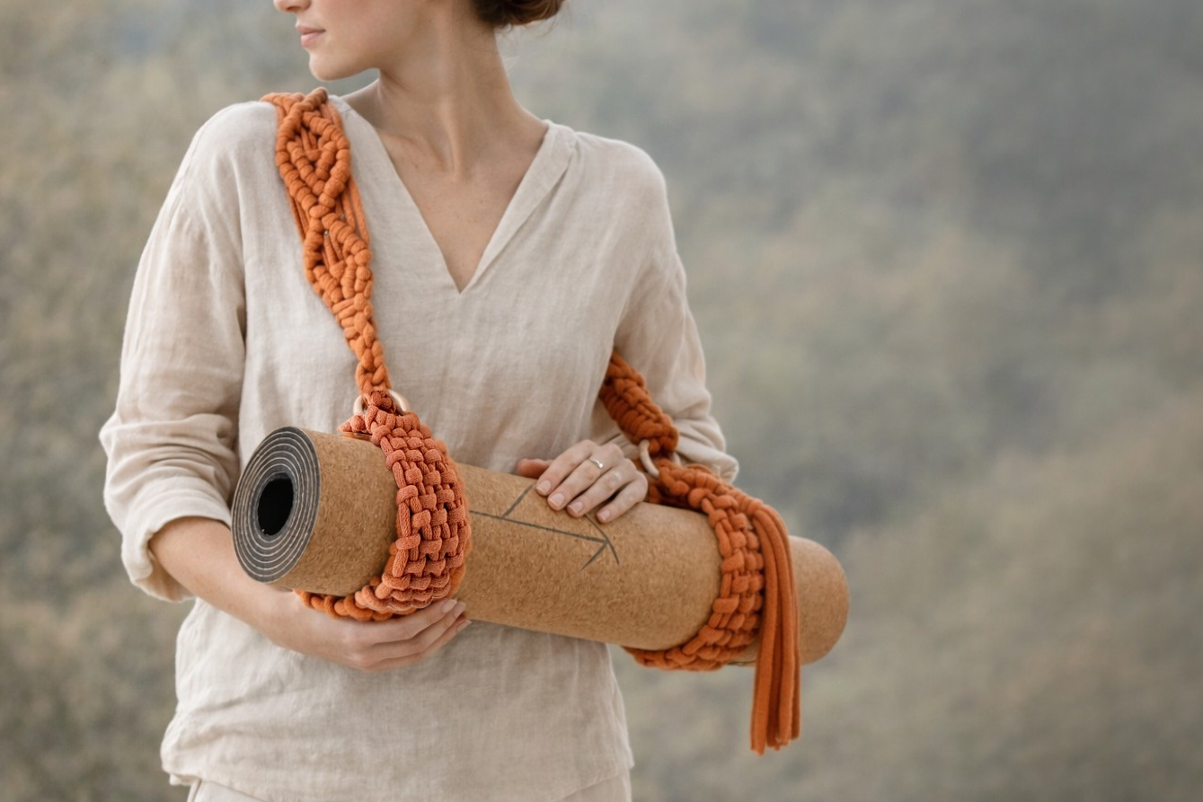 surya. extra-wide pilates mat strap crossbody carry — handcrafted — kalarthe.
