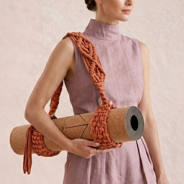 surya. wide hand-knotted organic cotton yoga mat strap — kalarthe.