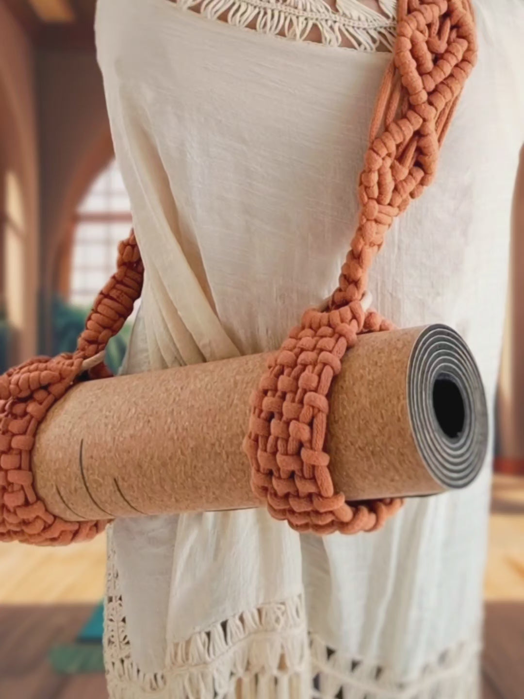 surya. extra-wide yoga mat strap — pilates mat strap -  hand-knotted organic cotton — kalarthe.