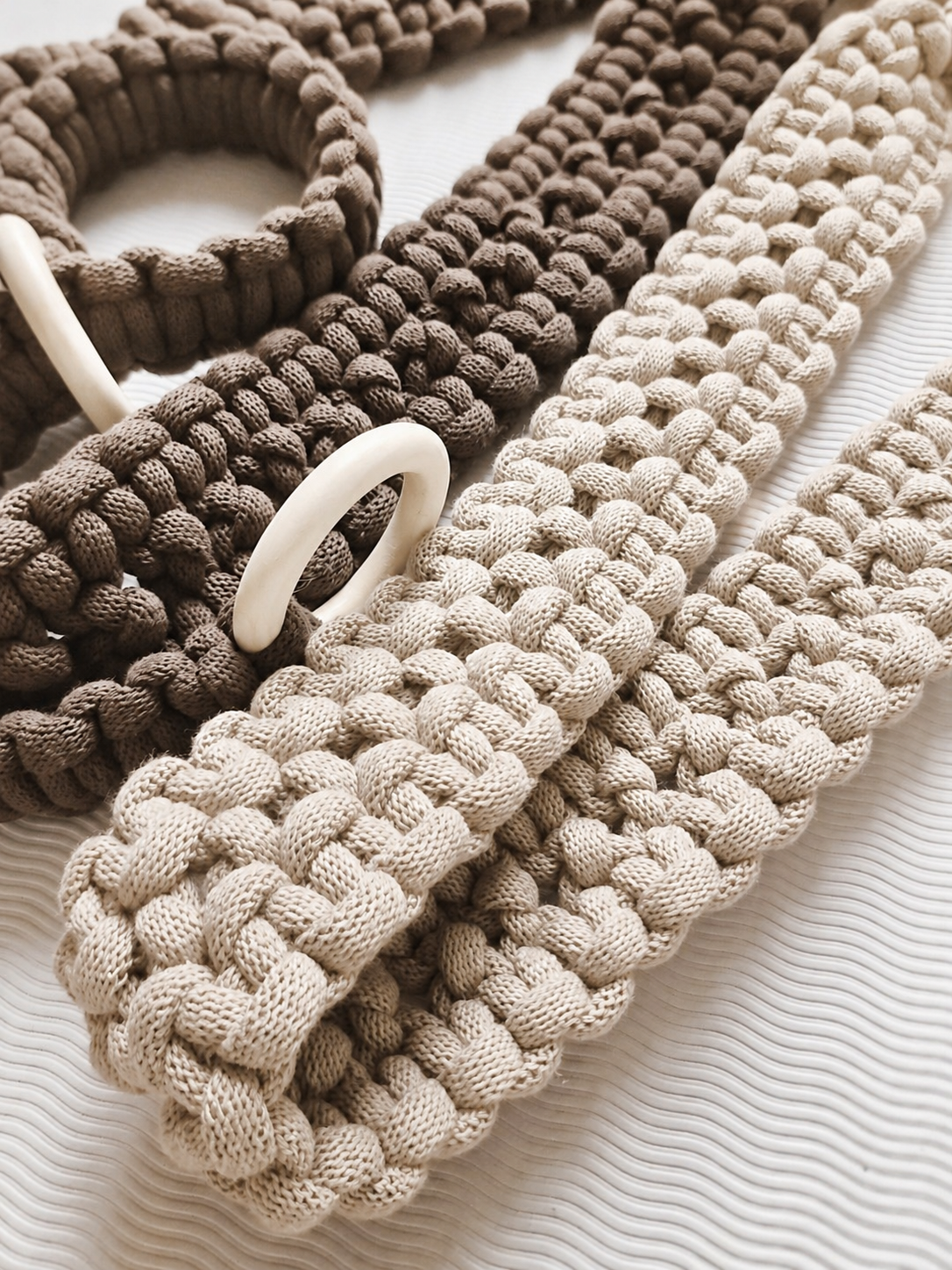 setu. handmade carrier strap with wooden rings — detail of braided cotton cord
