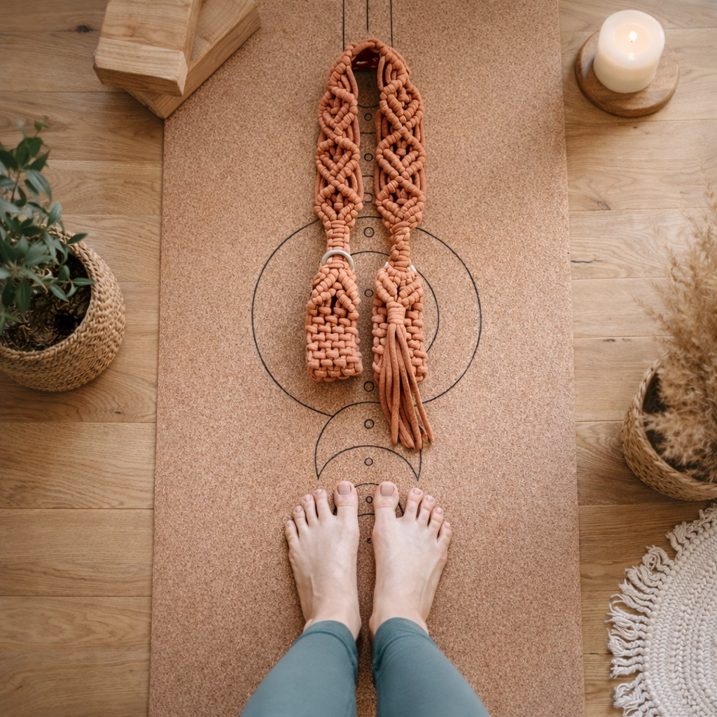 surya. hand-knotted yoga mat strap — natural organic cotton — kalarthe.