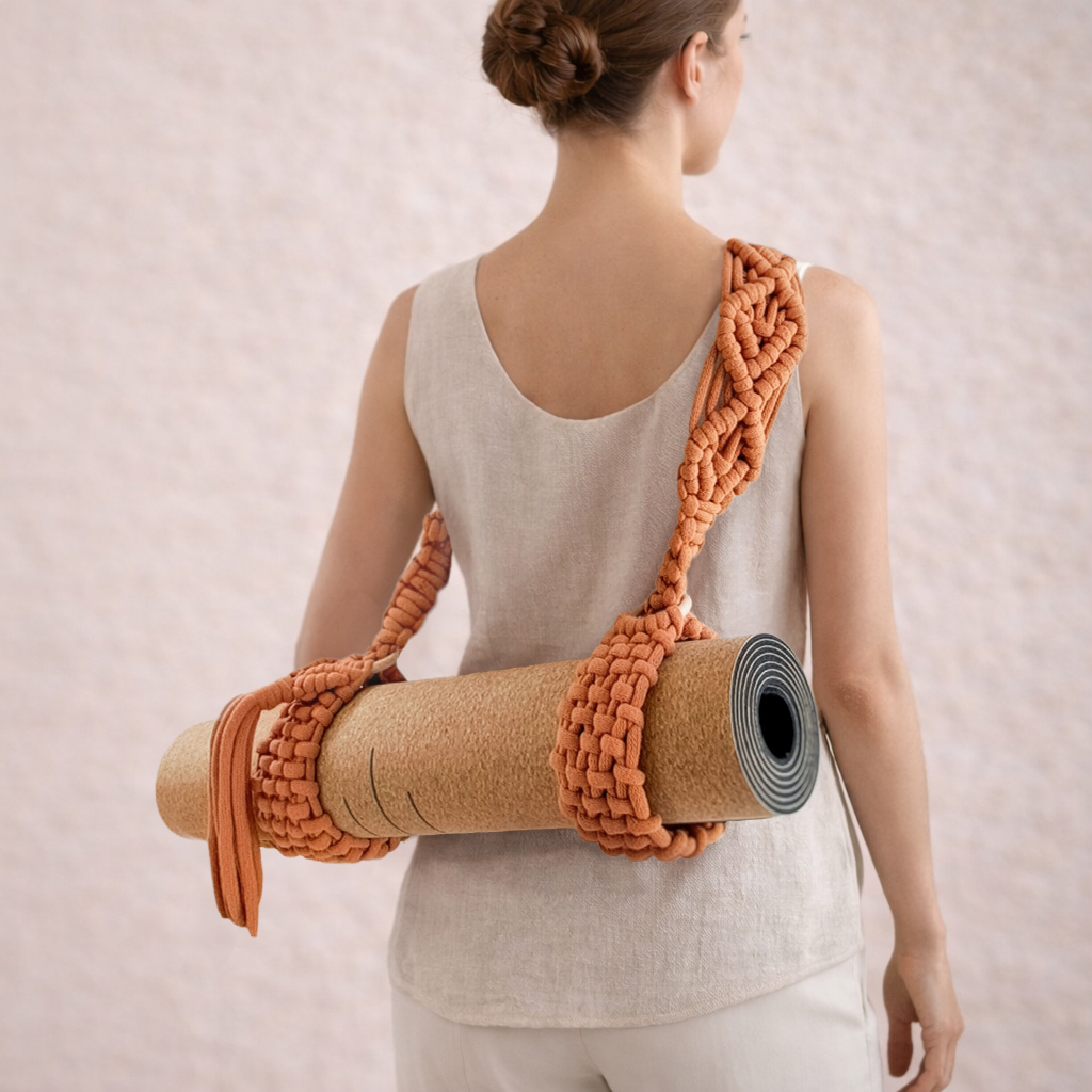 surya. organic cotton yoga mat carrier — wide macrame pilates mat strap — kalarthe.
