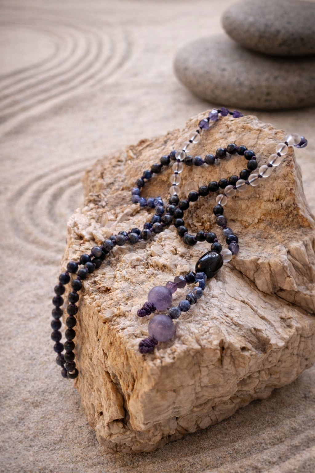 threshold mala — full mala laid flat showing complete bead sequence